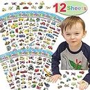 12 Sheets Vehicle Stickers for Kids, Kids Fun Transportation Stickers with Cars, Airplane, Train, Motorbike, Ambulance, Police Car, Fire Trucks, School Bus, Spaceship and More