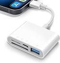 SD Card Reader for iPhone,Lighning to SD/TF Card Camera Reader Adapter with Charging Port,Lightning to USB Camera Adapter for iPhone 14/13/12/11/X/XS/XR/8/7 iPad,Support iOS 9-15 Later,Plug and Play