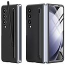 Miimall Compatible with Samsung Galaxy Z Fold 3 Case, [S Pen Included] [Built-in Glass Screen Protector] PC Slim Shockproof Full Coverage bumper Case Protective Cover for Z Fold 3-Black