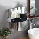 Toothbrush Holders for Bathrooms Wall Mounted, 2 Cups Magnetic Toothbrush Holder Family Kit with Toothpaste Dispenser, Drawer& 4 Brush Slots, Large Capacity Tray (Black 2 Cup)