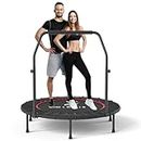 CLORIS Foldable Mini Trampoline-5 Height Adjust Load 500 lbs Cardio Exercise Trampoline, Thick Steel Spring Fitness Workout Rebounder Trampoline with Handle Handrail Kids Adults Indoor Outdoor Garden