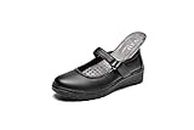 VJH confort Women s Mary Jane Flats, Breathable Comfort Round Toe Low Heel Slip-on Light Weight Walking Shoes, Black, 8.5