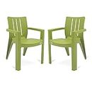 Oaknest Unboxing Furniture Supreme Kent Plastic Chair | Modern Arm Chair For Living Room, Garden And Outdoor | Weight Bearing Capacity 200 Kgs | 6 Months Warranty (Mhendi Green) | Set Of 2 Chairs