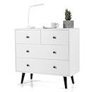 4-Chest of Drawers, Modern Dresser Cabinet with 4 Large Drawers & Metal Handles, Sturdy Wooden Storage Organizer Sideboard Buffet for Home Office, Living Room, Bedroom, Hallway, White