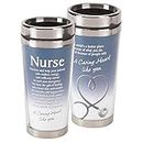 Blue Nurse Poem Caring Heart Poème d'infirmière 406 ml Mug de voyage isotherme en acier inoxydable avec couvercle