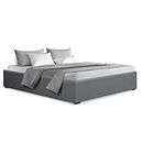 Artiss Double Bed Frame Platform Gas Lift Base Beds with Storage Bedroom Room Decor Home Furniture, Upholstered with Grey Faux Linen Fabric + Foam + Wood, Modern Design