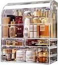 Acrylic Cosmetic Storage Organizer, Large Clear Cosmetics Storage Display Case with Drawers, Perfume Makeup Organizer Box with Water Proof Cover for Bedroom Vanity Desk,Counter, Bathroom, Dresser