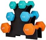Sporzon! Neoprene Coated Dumbbell Set with Stand (3lbs, 5lbs, 8lbs Set), Multicolor