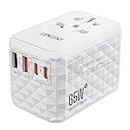 LENCENT 65W Universal Travel Adapter, Outlet Adapter with 2 USB-A & 2 USB-C, Fast Changing for Mobile Phone, Laptops, International Travel Plug Adaptor for UK, EU, AU, US, White