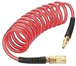 YOTOO Reinforced Polyurethane Recoil Air Hose 1/4" Inner Diameter by 10' Long, Heavy Duty, Flexible Air Compressor Hose with Bend Restrictor, 1/4" Swivel Industrial Quick Coupler and Plug, Red