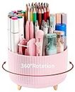 Desk Pencil Pen Holder, 5 Slots 360°Degree Rotating Pencil Pen Organizers for Desk, Desktop Storage Stationery Supplies Organizer, Cute Pencil Cup Pot for Office, School, Home, Art Supply, Pink
