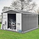 DHPM Outdoor Sheds 10FT x 8FT & Outdoor Storage Clearance, Metal Anti-Corrosion Utility Tool House with Lockable Door & Shutter Vents, Waterproof Storage Garden Shed for Backyard Lawn Patio