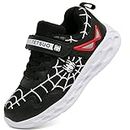 TETSUO Black Tennis Shoes for Kids, Boys Girls Athletic Sneakers for Outdoor Indoor Sports for Running Walking Toddlers Children