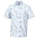 HUK Standard Kona Pattern Short Sleeve Fishing Button Down Shirt for Men, Bones-Ice Water