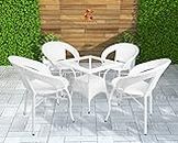 CORAZZIN Garden Patio Seating Chair and Table Set Outdoor Balcony Garden Coffee Table Set Furniture with 1 Square Table and 4 Chairs Set (White)