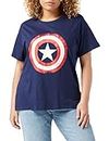 Marvel Avengers Assemble Captain America Distressed-Schild Tailliertes Damen-T-Shirt Marine S | S-XXL, Damenmode dünne passende Top, Geburtstags-Geschenke, Mama Tochter Schwester-Geschenk-Idee