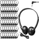 Frienda 48 Pack Classroom Headphones on Ear Wired Stereo Headset with 3.5mm Jack, Over The Head Student Earphone Set for Kids Adults School Library Airplane Computer Laptop, No Microphone (Black)
