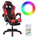 cadciehe Gaming Chair with Bluetooth-compatible Speakers and RGB LED Lights, Ergonomic Massage Computer Gaming Chair with Height Adjustable Video Game Chair High Back with Lumbar Support Black & Red