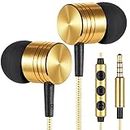 Betron B650 in Ear Headphones Earphones Wired with Microphone Volume Control Tangle Free Cable Noise Isolating Ear buds 3.5mm Head Phone Jack, Gold