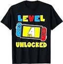 X.Style Level 4 Unlocked 4th Birthday Shirt Video Game 4 Year Old ds1148 T-Shirt (S) Black