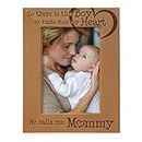 KATE POSH So There is This Boy He Calls me Mommy - Natural Engraved Wood Photo Frame Mother and Son Gifts, Mother's Day, Best Mom Ever, New Baby, (5x7-Vertical)