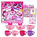 Disney Minnie Mouse Tea Set for Girls, Toddlers ~ Tea Party Bundle with 17pc Minnie Tea Cup, Saucer, and Teapot Set, 100+ Stickers, and More (Minnie Mouse Accessory Playset)
