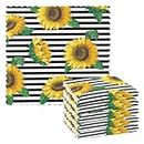 FRODOTGV Sunflowers on Black and White Striped Microfiber Towel for Kitchen Tea Towels for Kitchen Absorbent Dish Towels Hand Towels for Kitchen Oven Summer Decor 6 Piece