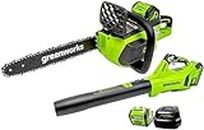 Greenworks 40V 14-Inch Chainsaw + Jet Blower, 4.0 AH Battery and Charger Included 1314802HD