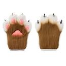 hbbhml Fluffy Paw Gloves Animal Cat Wolf Dog Fox Costume Cosplay Accessories Halloween Christmas Party for Children Adults, brown, One size