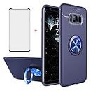Phone Case for Samsung Galaxy S8 Plus with Tempered Glass Screen Protector Cover Magnetic Stand Ring Holder Accessories Slim Shockproof Silicone Glaxay S8+ S 8 8plus S8plus 8S Edge GS8 Girls Men Blue