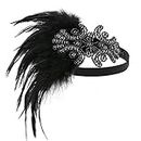 YEEBOM Vintage 1920 Flapper Feather Headband Roaring 20s Great Gatsby Headpiece Hair Accessories for Women, Black, 1 Count (Pack of 1)
