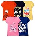 T2F Girls Solid Regular Fit T-Shirt Pack of 5(GLS-TSRT-01_Multicolor 4_5 Years-6 Years)
