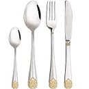 Silverware Set Limited Edition - 24 Piece Family Dinnerware Set - Flatware Set for 6 - Silver Tableware Set w/Gold Accents - Great for Family Gatherings & Daily Use - Spoons, Knives, Teaspoons, Forks