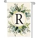 AVOIN colorlife Monogram Letter R Floral Garden Flag 12x18 Inch Double Sided Outside, Family Last Name Initial Yard Outdoor Decoration
