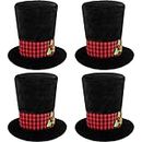 4 Pcs Christmas Top Hat Snowman Top Hat with Plaid Band Holly and Berries Black Top Hat with Vintage Look Novelty Snowflake Christmas Ugly Sweater Party Hats Caroler Costume Top Hat - Tree Topper