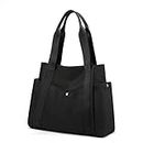 JIANLINST Tote Bag for Women Nylon Casual Handbag Shoulder Bag Multi Pockets Top Handle Shopping Bag Black