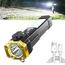 YODAOLI Multifunctional 8 in 1 Portable Ultra Bright Torch, Multifunctional Rechargeable Tactical LED Flashlight, Portable Emergency Car Flashlights USB Charge for Outdoor Adventure Camping (Gold)
