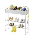 YAMAZAKI Home Tower Entryway Or Garage Rolling Metal Storage Rack for Shoes, Sporting Goods, Plants, Gardening Supplies, Or Toys, 29.33" - Steel - Holds 6 Pairs of Shoes
