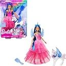 Barbie Unicorn Toy, 65th Anniversary Commemorative Doll with Blue Hair, Pink Gown and Accessories Like Sapphire Wings and Pet Alicorn