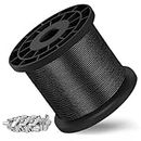 1/16 Wire Rope - 328FT 304 Stainless Steel Cable 7x7 368lbs Breaking Strength, Coated Wire Cable with 150 Crimping Sleeves, for Clothes Line, Trellis and String Light Cable