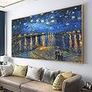 Van Gogh Famous Painting Oversize Artwork Starry Night Canvas Paintings Pictures Wall Art for Living Room with Golden Frame 100x200cm/(39x78inch) with-Golden-Frame