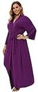 Womens Plus Size Kimono Robes Cotton Long Knit Bathrobes Lightweight Sleepwear V-Neck Ladies Loungewear Purple