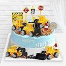 Newmemo 16pcs Mini Vehicles Construction Cake Topper Truck Excavator Road Sign Cake Cupcake Topper, Mini Construction Truck Vehicles Toy Cake Decoration for Engineering Transportation Theme Party