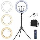 Vivider (TM) 18 inch Outer Dimmable Bicolor LED Ring Light Lighting Kit for Streaming Smartphone Video Shooting with Tripod Remote Control Carrying Bag