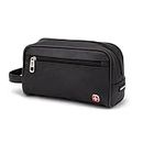 SwissGear SWT0400 Toiletry Bag | Premium PU Leather Unisex Travel Dopp Kit | Travel Shaving Bag, Black