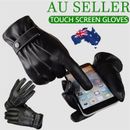 Mens Winter Warm PU Leather Black Touch Screen Gloves Full Finger For Smartphone