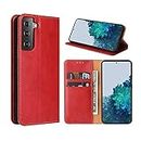 GoshukunTech Case for Galaxy S21,for Samsung S21 5G Wallet Case[6.2 inch] Magnetic Wallet Case Leather Flip Folio Cover with Card Slots for Samsung Galaxy S21/S21 5G -Red