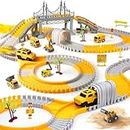 Kids Race Track Playset 8pcs Car Racing Track,Construction Car Flexible Car Ramp Toy for Boys Girls Great Educational Toy Yellow