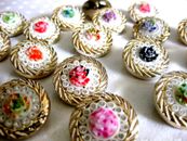 7 large rose buttons, many colors, with glitter stones,25mm diameter,K146E