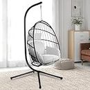 OKSTENCK Foldable Hanging Egg Chair,Single Swing Egg Chair with All Steel Support Frame and Base,Complete Set Including an Indoor and Outdoor UV and Waterproof Fabric Double Cushion Seat,Black…